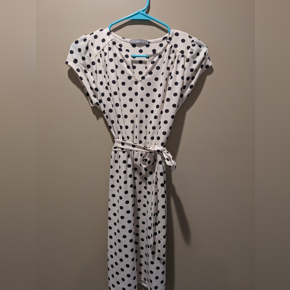 Loveappella Black and White Polka Dot Knit Dress XS